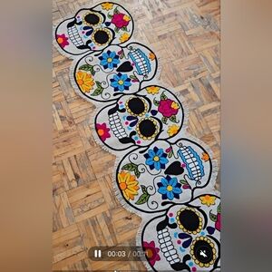 Colorful Candy Skull Pattern Table Runner. Perfect For Halloween!